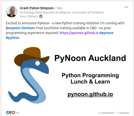 Screenshot of LinkedIn post promoting a PyNoon course